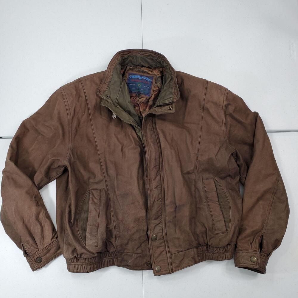 Vintage Members Only Club House Leather Jacket Men XL Long Brown Bomber Quilted